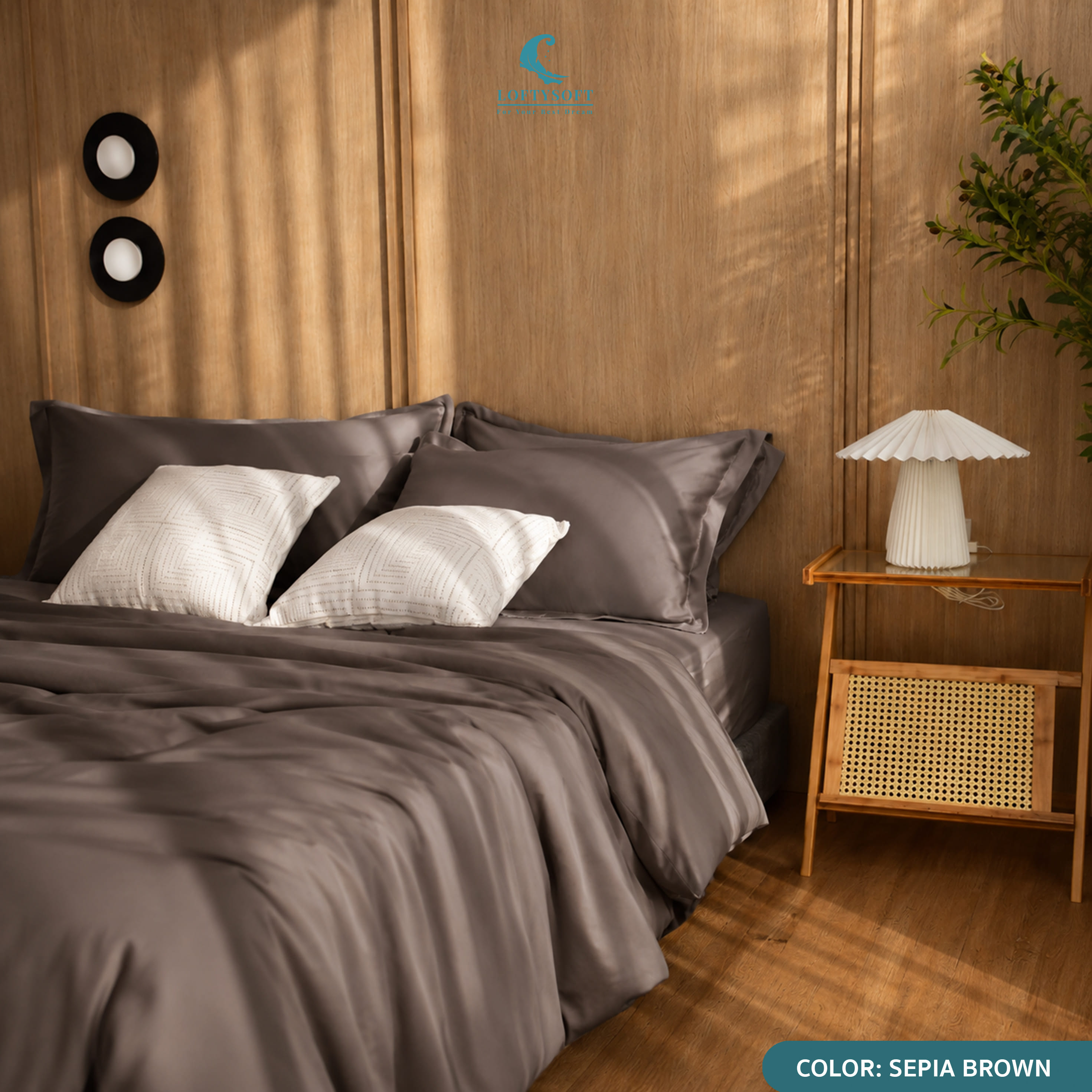 ชุดผ้าปูที่นอน 5 ฟุต 4 ชิ้น LOFTYSOFT Elegance Collection - Sepia Brown SET C_2